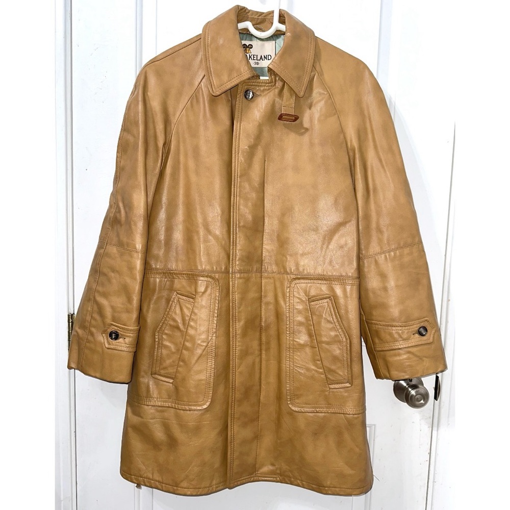 VINTAGE 70’s LAKELAND Leather Trench Coat Jacket - Carmel Size 38